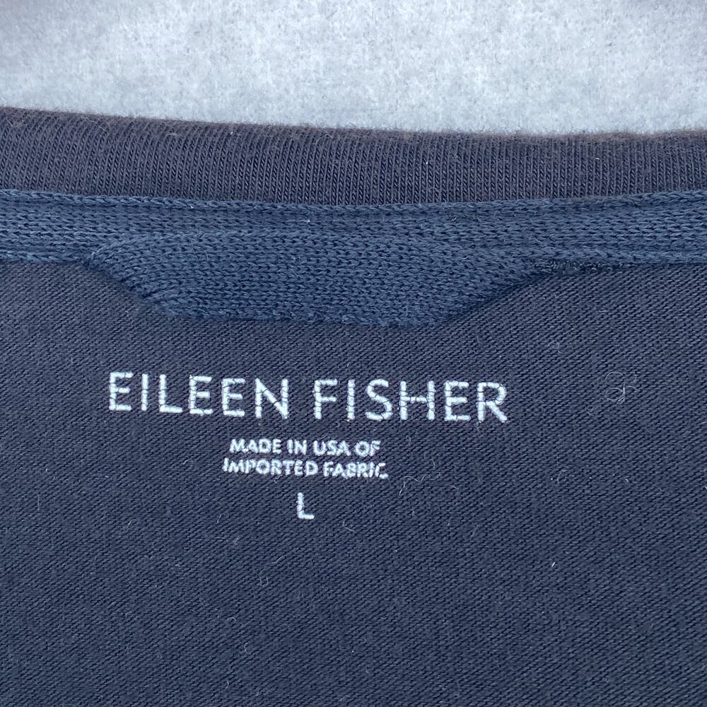 EILEEN FISHER Jacket L Organic Cotton Stretch Jersey Hoodie Sweatshirt Black USA - Picture 5 of 12